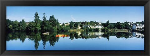 Framed View of a lake with a town in the background, Huelgoat, Finistere, Brittany, France Print