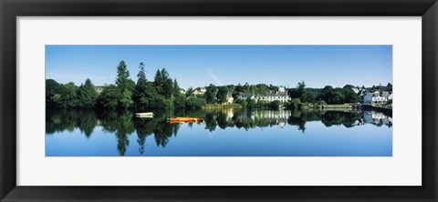 Framed View of a lake with a town in the background, Huelgoat, Finistere, Brittany, France Print