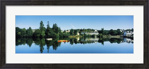 Framed View of a lake with a town in the background, Huelgoat, Finistere, Brittany, France Print