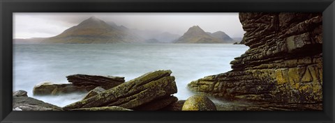 Framed Rock formations at coast, Black Cuillin, Elgol, Isle of Skye, Inner Hebrides, Highlands Region, Scotland Print