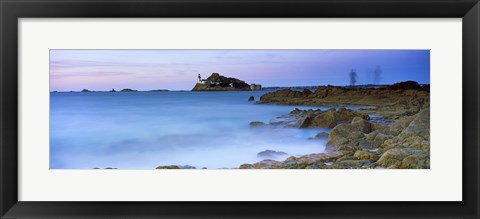 Framed Lighthouse at L&#39;ile Louet, Tahiti Bay, Carantec, Finistere, Brittany, France Print