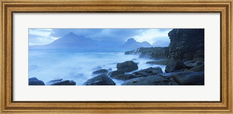 Framed Black Cuillin and waves at coast, Elgol, Isle of Skye, Inner Hebrides, Highlands Region, Scotland Print