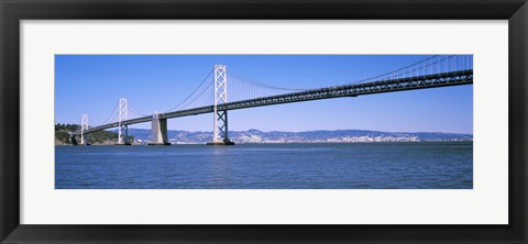 Framed Suspension bridge across the bay, Bay Bridge, San Francisco Bay, San Francisco, California, USA Print