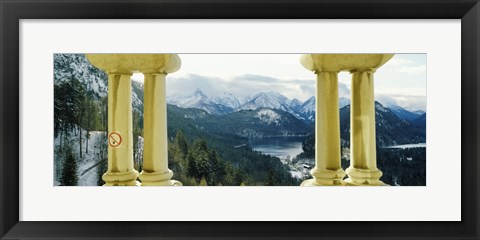 Framed Mountain range viewed from the balcony of a castle, Hohenschwangau Castle, Bavaria, Germany Print