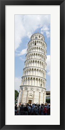 Framed Tourists looking at a tower, Leaning Tower Of Pisa, Piazza Dei Miracoli, Pisa, Tuscany, Italy Print