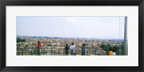 Framed Tourists looking at city from Leaning Tower Of Pisa, Piazza Dei Miracoli, Pisa, Tuscany, Italy Print