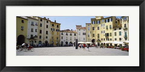 Framed Tourists at a town square, Piazza Dell&#39;Anfiteatro, Lucca, Tuscany, Italy Print