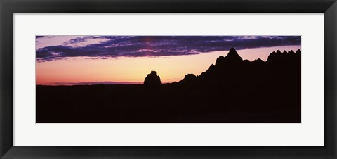 Framed Silhouette of mountains at dusk, Badlands National Park, South Dakota, USA Print