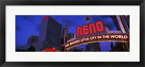 Framed Low angle view of the Reno Arch at dusk, Virginia Street, Reno, Nevada, USA 2013 Print