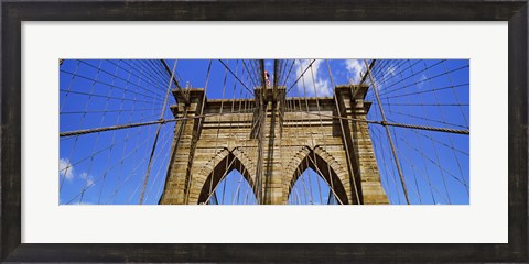 Framed Low angle view of a suspension bridge, Brooklyn Bridge, New York City, New York State, USA Print