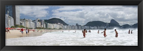 Framed People enjoying on Copacabana Beach with Sugarloaf Mountain in background, Rio De Janeiro, Brazil Print