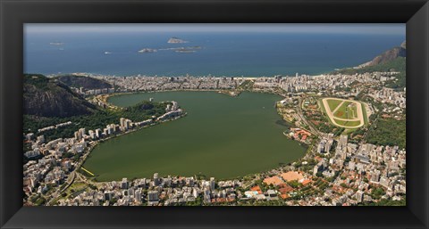 Framed Elevated view of Lagoa Rodrigo de Freitas and Ipanema from Corcovado, Rio De Janeiro, Brazil Print