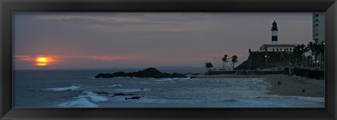 Framed Porto Da Barra Beach with Forte De Santo Antonio Lighthouse at sunset, Salvador, Bahia, Brazil Print