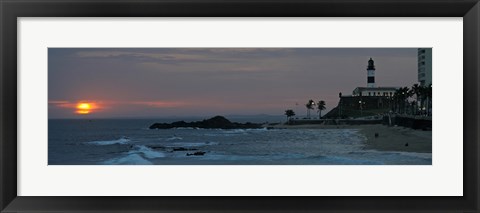 Framed Porto Da Barra Beach with Forte De Santo Antonio Lighthouse at sunset, Salvador, Bahia, Brazil Print