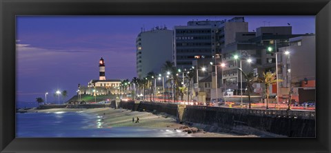 Framed Buildings at Porto Da Barra Beach with Forte De Santo Antonio Lighthouse at evening, Salvador, Bahia, Brazil Print