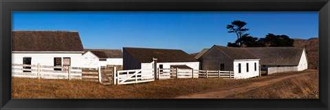 Framed Dairy buildings at Historic Pierce Point Ranch, Point Reyes National Seashore, Marin County, California, USA Print