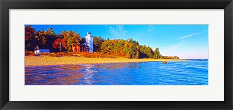 Framed Forty Mile Point Lighthouse on the beach, Michigan, USA Print