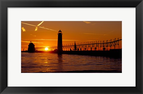 Framed Grand Haven Lighthouse at sunset, Grand Haven, Michigan, USA Print