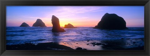 Framed Rock formations in the Pacific Ocean, Oregon Coast, Oregon, USA Print