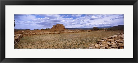 Framed Landscape view of Pecos Pueblo mission church ruins, Pecos National Historical Park, New Mexico, USA Print