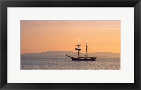 Framed Tall ship in the Baie De Douarnenez at sunrise, Finistere, Brittany, France Print