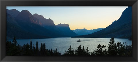 Framed Sunset over St. Mary Lake with Wild Goose Island, US Glacier National Park, Montana, USA Print