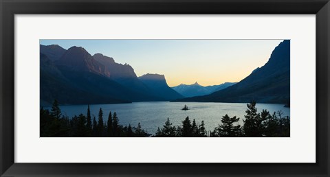 Framed Sunset over St. Mary Lake with Wild Goose Island, US Glacier National Park, Montana, USA Print