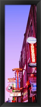 Framed Neon signs at dusk, Nashville, Tennessee, USA Print