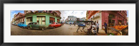 Framed 360 degree view of street scene, Havana, Cuba Print