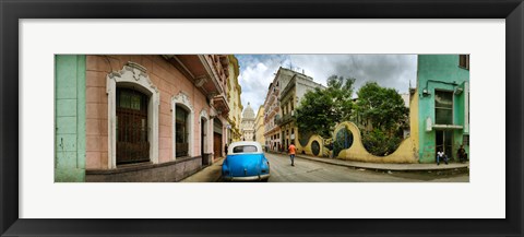 Framed Car in a street with a government building in the background, El Capitolio, Havana, Cuba Print