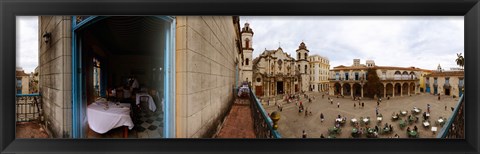 Framed Balcony overlooking the Plaza de la Catedral, Old Havana, Havana, Cuba Print