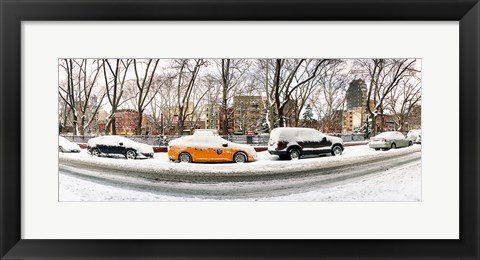 Framed Snow covered cars parked on the street in a city, Lower East Side, Manhattan, New York City, New York State, USA Print