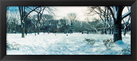 Framed Snow covered park, Lower East Side, Manhattan, New York City, New York State, USA Print