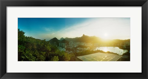 Framed Helipad at the top of Sugarloaf Mountain at sunset, Rio de Janeiro, Brazil Print