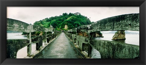 Framed Stone bridge leading to a small island, Niteroi, Rio de Janeiro, Brazil Print