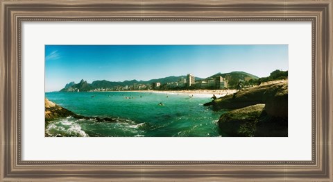 Framed Tourists on the beach, Ipanema Beach, Rio de Janeiro, Brazil Print