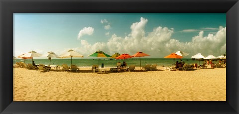 Framed People relaxing under umbrellas on the beach, Morro De Sao Paulo, Tinhare, Cairu, Bahia, Brazil Print