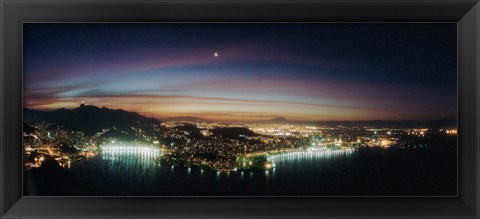 Framed Rio de Janeiro lit up at night viewed from Sugarloaf Mountain, Brazil Print