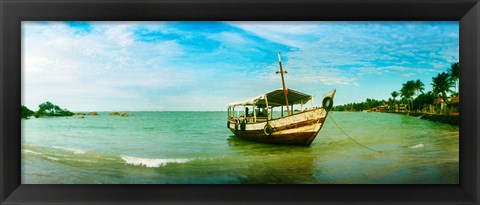 Framed Wooden boat moored on the beach, Morro De Sao Paulo, Tinhare, Cairu, Bahia, Brazil Print