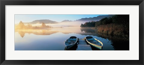 Framed Rowboats at the lakeside, English Lake District, Grasmere, Cumbria, England Print