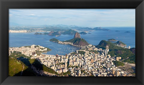 Framed High angle view of the city with Sugarloaf Mountain in background, Guanabara Bay, Rio De Janeiro, Brazil Print