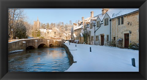 Framed Buildings along snow covered street, Castle Combe, Wiltshire, England Print