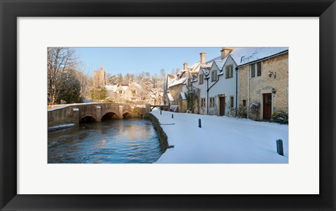 Framed Buildings along snow covered street, Castle Combe, Wiltshire, England Print