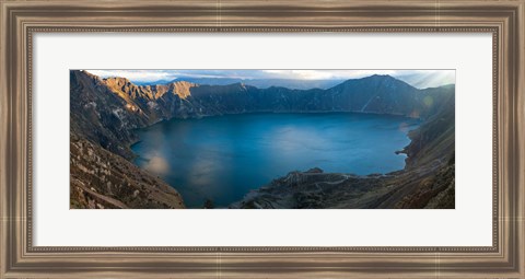 Framed Lake surrounded by mountains, Quilotoa, Andes, Cotopaxi Province, Ecuador Print