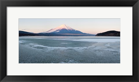 Framed Yamanaka Lake covered with ice and Mt Fuji in the background, Yamanakako, Yamanashi Prefecture, Japan Print