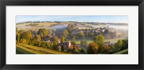 Framed High angle view of a village, Naunton, Cotswold Hills, Gloucestershire, England Print