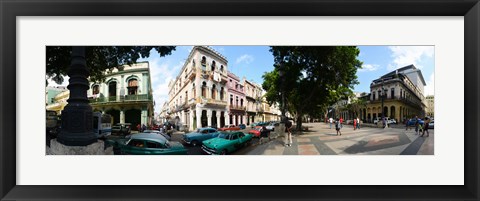 Framed Old cars parked outside buildings, Havana, Cuba Print