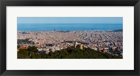 Framed Aerial View of Barcelona and Mediterranean, Spain Print