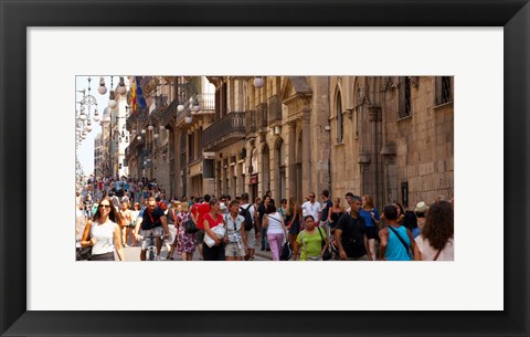 Framed Tourists walking in a street, Calle Ferran, Barcelona, Catalonia, Spain Print