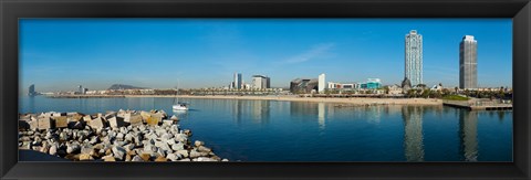 Framed City view from Port Olimpic, Barcelona, Catalonia, Spain Print